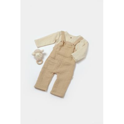 Set bluza si salopeta, Winter muselin, 100% bumbac - Apricot, BabyCosy (Marime: 6-9 luni) JEMBC-CSYM7047-6