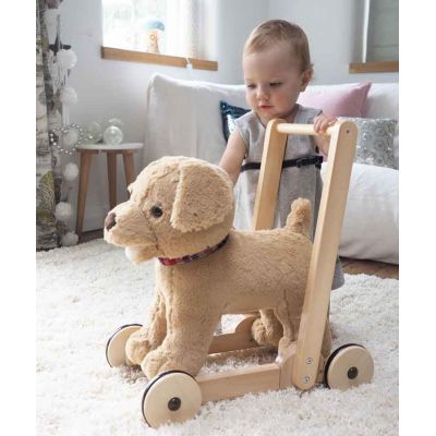 Little Bird Told Me - Dexter Dog Walker, Push Along  Ride On Toy Pentru Copii De Peste 1 An, Golden Labrador Caine Pufos Pentru Copii Mici, Cadru Robust Din Lemn, Scaun Captusit Pjblb3052
