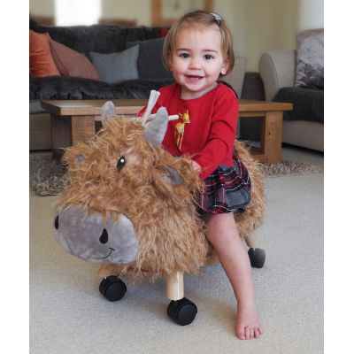 Little Bird Told Me - Vacuta Hubert Highland, Ride On Animal Toy, Pentru Copii De Peste 1 An, Cadru Robust Din Lemn, Scaun Captusit Pjblb3090