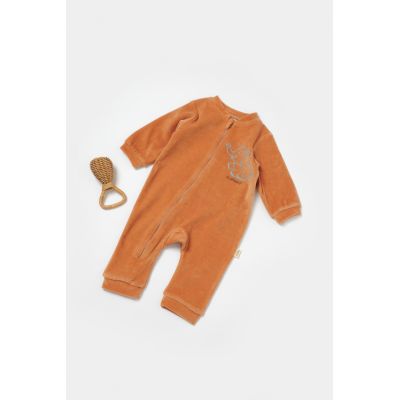 Salopeta Elefant cu maneca lunga din 80%bumbac organic si 20% poliester - Caramiziu, BabyCosy (Marime: 3-6 Luni) JEMBC-CSYK6054-3