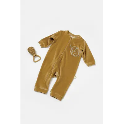 Salopeta Elefant cu maneca lunga din 80%bumbac organic si 20% poliester - Mustar, BabyCosy (Marime: 18-24 Luni) JEMBC-CSYK6055-18