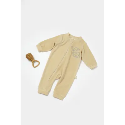 Salopeta Elefant cu maneca lunga din 80%bumbac organic si 20% poliester - Stone, BabyCosy (Marime: 9-12 luni) JEMBC-CSYK6052-9