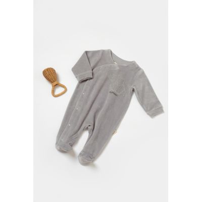 Salopeta Elefant cu maneca lunga si botosei din 80%bumbac organic si 20% poliester - Gri, BabyCosy (Marime: 6-9 luni) JEMBC-CSYK6041-6
