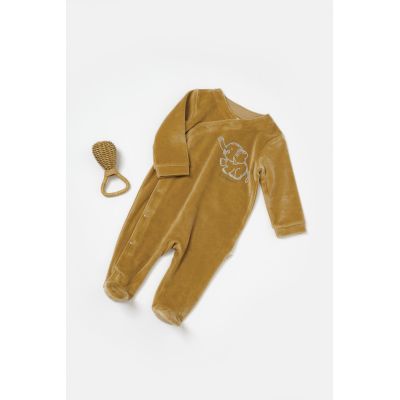 Salopeta Elefant cu maneca lunga si botosei din 80%bumbac organic si 20% poliester - Mustar, BabyCosy (Marime: 0-3 Luni) JEMBC-CSYK6040-0