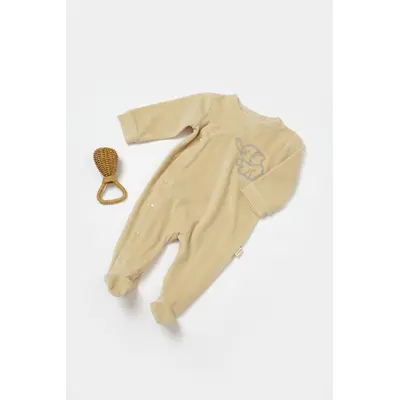 Salopeta Elefant cu maneca lunga si botosei din 80%bumbac organic si 20% poliester - Stone, BabyCosy (Marime: 3-6 Luni) JEMBC-CSYK6037-3