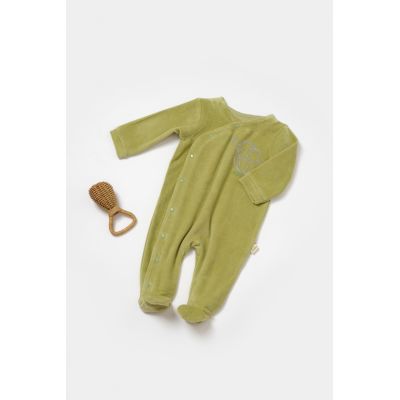 Salopeta Elefant cu maneca lunga si botosei din 80%bumbac organic si 20% poliester - Verde, BabyCosy (Marime: 0-3 Luni) JEMBC-CSYK6038-0