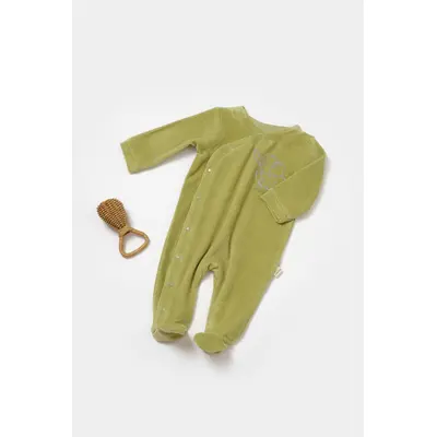 Salopeta Elefant cu maneca lunga si botosei din 80%bumbac organic si 20% poliester - Verde, BabyCosy (Marime: 3-6 Luni) JEMBC-CSYK6038-3