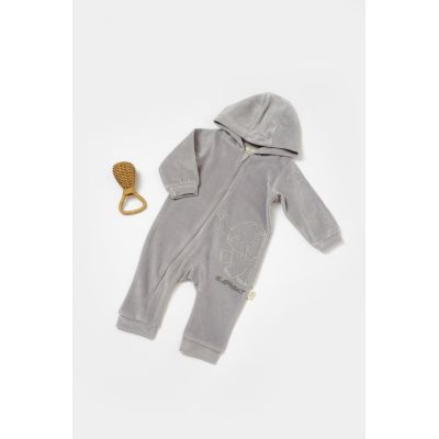Salopeta Elefant cu maneca lunga si gluga din 80%bumbac organic si 20% poliester - Gri, BabyCosy (Marime: 9-12 luni) JEMBC-CSYK6046-9