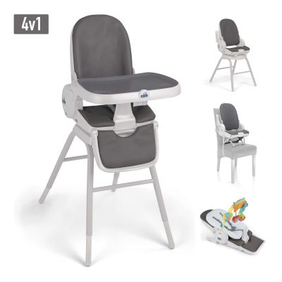 Scaun De Masa 4in1 Pentru Bebelusi Si Copii, Cam   Original, Inaltime Ajustabila, Varsta 0-14 Ani, Pliabil, Centura De Siguranta In 5 Puncte, Depozitare, Gri Pjb9220010