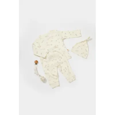 Set 3 piese:bluza, pantaloni si caciulita Printed, BabyCosy, 50% modal+50% bumbac, Ecru (Marime: 6-9 luni) JEMBC-CSYM25500-6