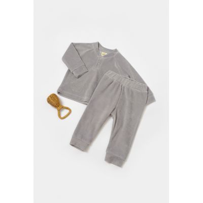 Set bluzita si pantaloni Elefant, 80%bumbac organic si 20% poliester - Gri, BabyCosy (Marime: 9-12 luni) JEMBC-CSYK6051-9