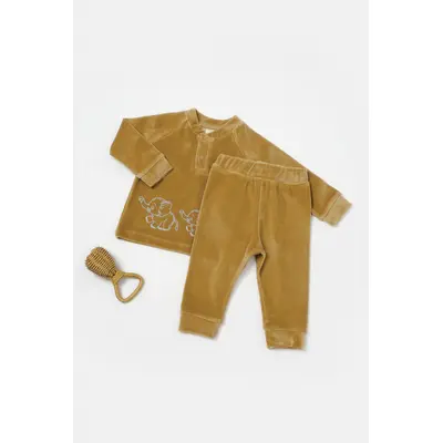 Set bluzita si pantaloni Elefant, 80%bumbac organic si 20% poliester - Mustar, BabyCosy (Marime: 18-24 Luni) JEMBC-CSYK6050-18