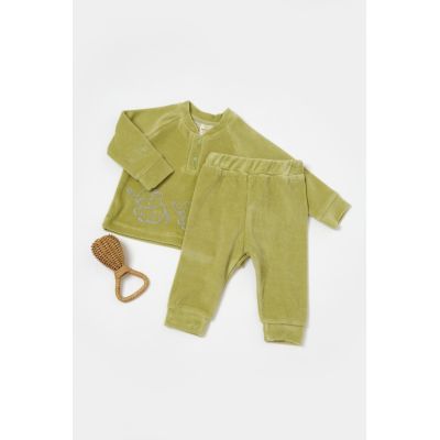 Set bluzita si pantaloni Elefant, 80%bumbac organic si 20% poliester - Verde, BabyCosy (Marime: 6-9 luni) JEMBC-CSYK6048-6