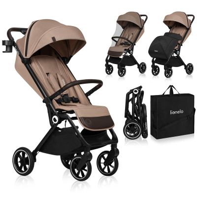 Lionelo - Carucior sport Cloe, De la nastere, Cu accesorii, Cadru din aluminiu, 0-22 kg, Usor, Pliabil cu o singura mana, Ideal pentru toate tipurile de suprafete, Bej BYNLO-CLOE_BEIGE_SAND