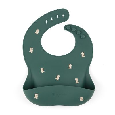 Petite&Mars - Baveta moale Take&Match, Reglabil, Cu buzunar colector, Silicon, Fara BPA, 6 luni+, Model dinozauri, Verde BYN706717