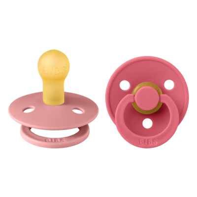 Bibs - set 2 suzete colour latex, tetina rotunda, 0 luni +-dusty pink/coral bbb110446
