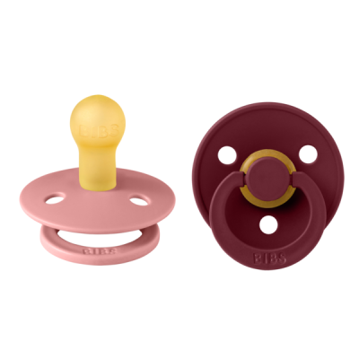 Bibs - set 2 suzete colour latex, tetina rotunda, 0 luni +-dusty pink/elderberry bbb110433