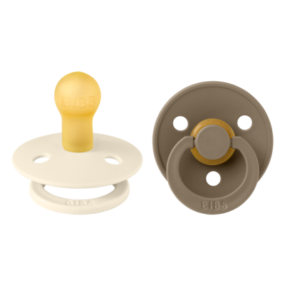 Bibs - set 2 suzete colour latex, tetina rotunda, 0 luni +-ivory/dark oak bbb110358