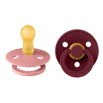 Bibs - set 2 suzete colour latex, tetina rotunda, 6 luni +-dusty pink/elderberry bbb120433