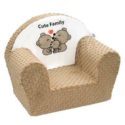 Fotoliu din burete pentru copii, Din tesatura minky, Cute Family, New Baby, 9 luni - 5 ani, Cu Husa detasabila, Cappuccino BYN41223