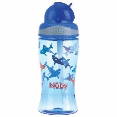 Nuby - Cana cu pai anti-alunecare, Cu pai moale din silicon, Din materialul ecologic tritan, 360 ml, 4+ ani, Albastru BYNNV0414022B