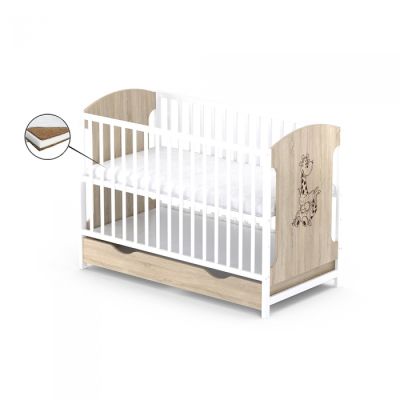 Patut cu sertar vessanti milo girafa - stejar cu alb + saltea cocos 12 cm edeedipcsvmgc_s12