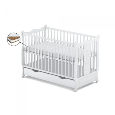 Patut cu sertar vessanti sophie - alb + saltea cocos 10 cm edeedipcsvsa_s10