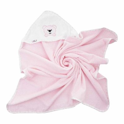 Prosop de baie, Bocioland, Cu gluga, 100% bumbac, 80x80 cm, Teddy Bear, Pink BYNBL024