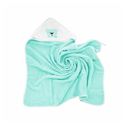 Prosop de baie, Bocioland, Cu gluga,100% bumbac, 80x80 cm, Teddy Bear, Turquoise BYNBL023
