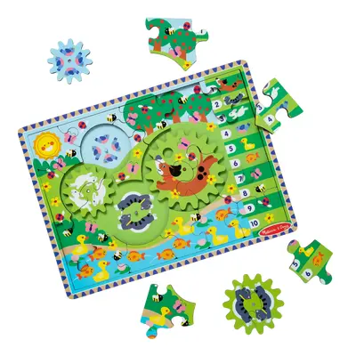 Puzzle din lemn cu rotite dintate pentru invatarea numararii prin joaca animale vesele - okemd31004