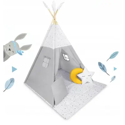 Cort de joaca pentru copii cu salteluta si 3 pernite nukido 116 x 116 x 165 cm - gri edeedi740601