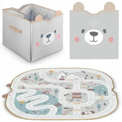 Cos de depozitare 2 in 1 cu salteluta de joaca pentru copii nukido - gri edeedi740801