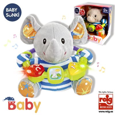 Jucarie interactiva bebe cu activitati si lumini 20 cm - elefant baby sunki rg18111