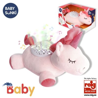 Proiector unicorn de plus 25 cm cu cantece de leagan baby sunki rg18141