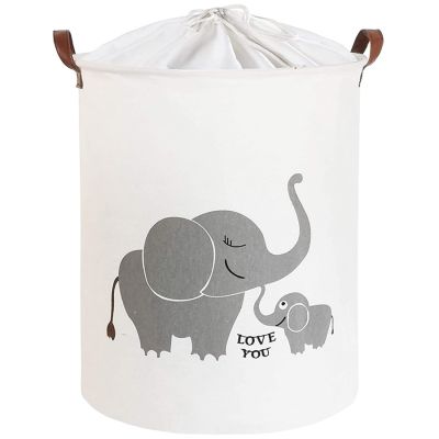Cos Pliabil Pentru Jucarii, Rufe, Bumbac Canvas, Impermeabil, SIPO, 35x42 cm, Bumbac, 43l,  Elefant EKDBT015