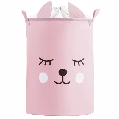 Cos Pliabil Pentru Jucarii, Rufe, Bumbac Canvas, Impermeabil, SIPO, 35x42 cm, Bumbac, 43l, Pink Bear EKDBT035