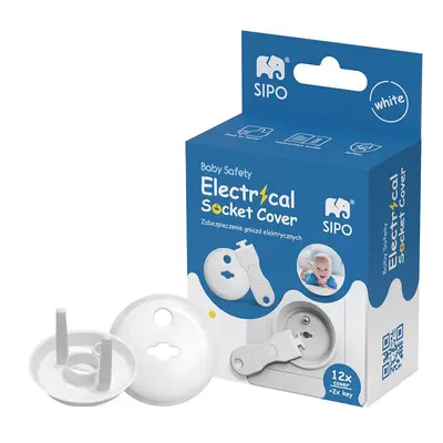 Set 12 capace de protectie pentru prize cu cheita, SIPO Baby Safety, Alb EKDSBS-C10