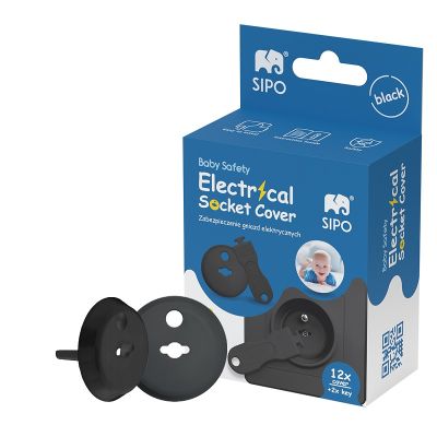 Set 12 capace de protectie pentru prize cu cheita, SIPO Baby Safety, Negru EKDSBS-C10B