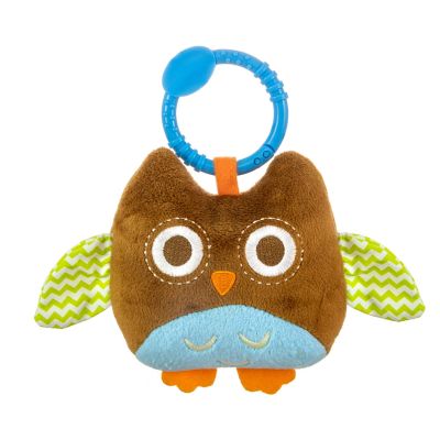 Jucarie din plus pentru agatat, cu clopotel, Happy Owl Brown EKD127973