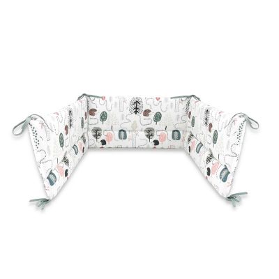 Aparatoare pentru patut, Qmini, Din bumbac certificat Oeko Tex Standard 100, 180x30 cm, Cu panglici, Hedgehog BYN6426972025119
