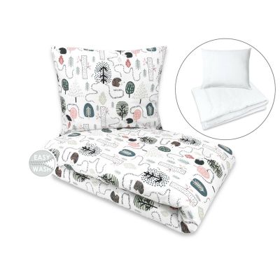 Lenjerie pat junior cu 4 piese, Qmini, Din bumbac certificat Oeko Tex Standard 100, 160 x 100 cm, Hedgehog BYN6426972025096