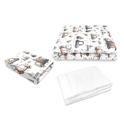 Lenjerie patut cu 3 piese, MimiNu, Cu cearceaf 120x60 cm, Din bumbac certificat Oeko Tex Standard 100, Cu pilota si husa pilota, 135x100 cm, Design, Cars Grey BYN6426972025003