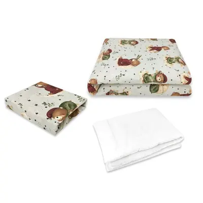 Lenjerie patut cu 3 piese, MimiNu, Cu cearceaf 120x60 cm, Din bumbac certificat Oeko Tex Standard 100, Cu pilota si husa pilota, 135x100 cm, Design, Teddy Bear On Moon BYN6426972024969