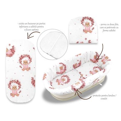 Set pentru landou/cosulet, MimiNu, Cu protectie, saltea si pernuta, Din bumbac certificat Oeko Tex Standard 100, Design, Betty BYN6426972025034