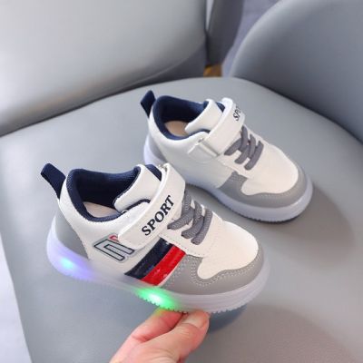 Adidasi albi cu gri, rosu si bleumarine cu luminite (marime disponibila: marimea 22) md1012-2-c.marimea 22