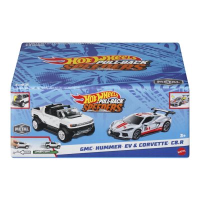 HOT WHEELS SET 2 MASINUTE METALICE PULL BACK GMC HUMMER EV SI CORVETTE C8R 1:43 VIVMTHPR91_HPR94