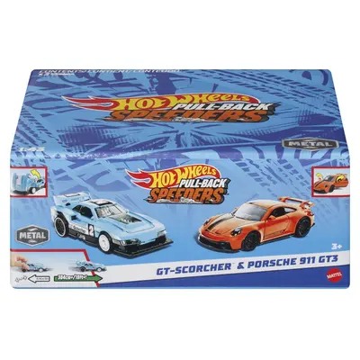 HOT WHEELS SET 2 MASINUTE METALICE PULL BACK GT-SCORCHER SI PORSCHE 911 GT3 1:43 VIVMTHPR91_HPR96