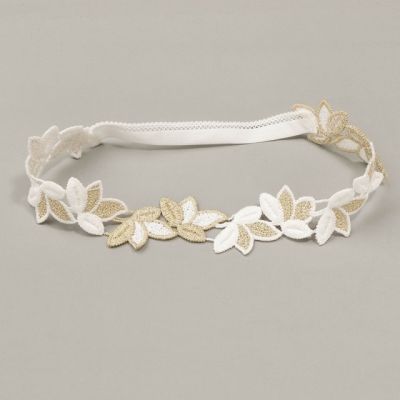 Bentita cu floricele crosetate albe-aurii MB20804-4-be1