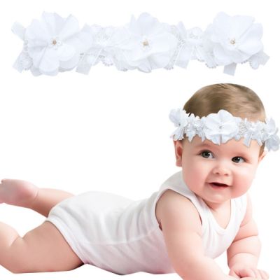 Bentita eleganta pentru bebeluse cu floricele si danteluta MBMB5026-be1