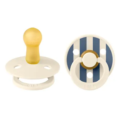Bibs - set 2 suzete colour studio collection stripe latex, tetina rotunda, 6 luni+-ivory/steel blue bbb12015105